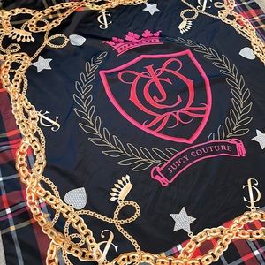 Vintage Juicy Couture Silk Scarf Crest, Chains and Tartan pattern 35"X 35"